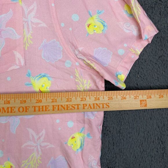 Disney Button Down Mens L Pink The Little Mermaid Flounder Camp Shirt Rayon NEW - Picture 4 of 9